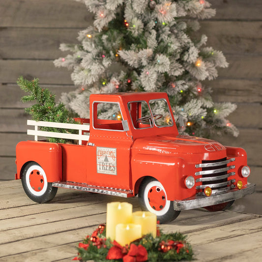 36" Red Metal Christmas Pickup Truck