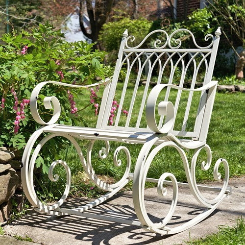 Iron Rocking Garden Arm Chair "Tatiana" in Antique White