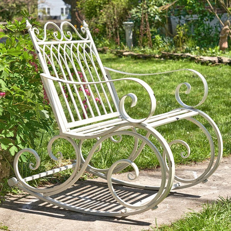 Iron Rocking Garden Arm Chair Tatiana in Antique White