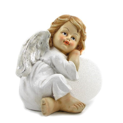 Set of 2 Winter Cherubs with Illuminated Snowballs