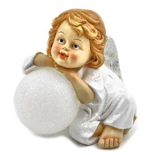 Set of 2 Winter Cherubs with Illuminated Snowballs