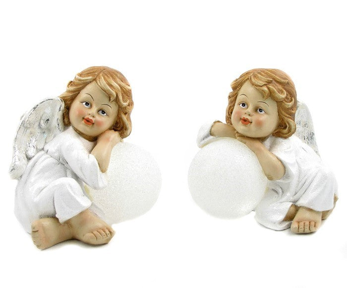 Set of 2 Winter Cherubs with Illuminated Snowballs