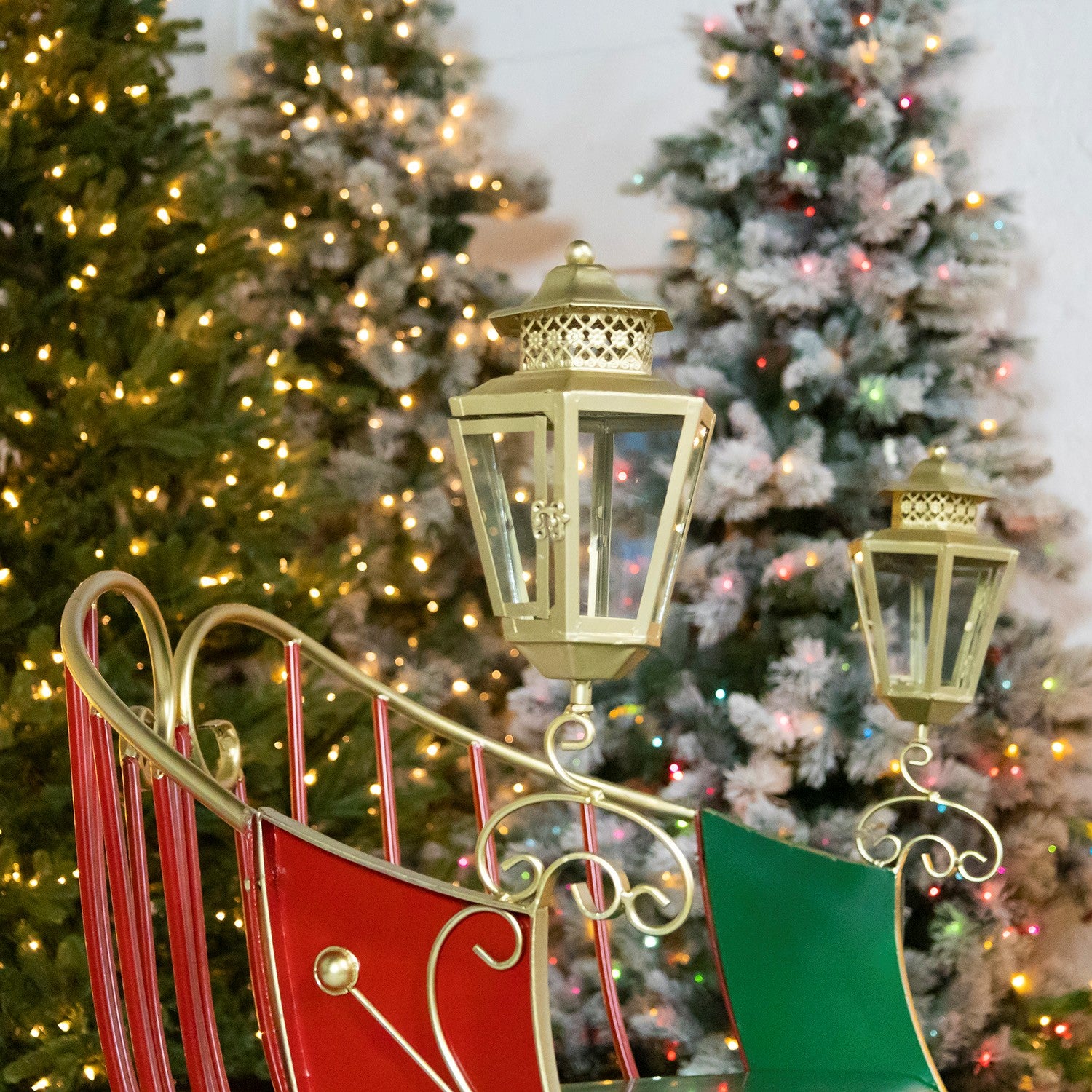 Large Red Victorian Christmas Sleigh with Green, and Gold