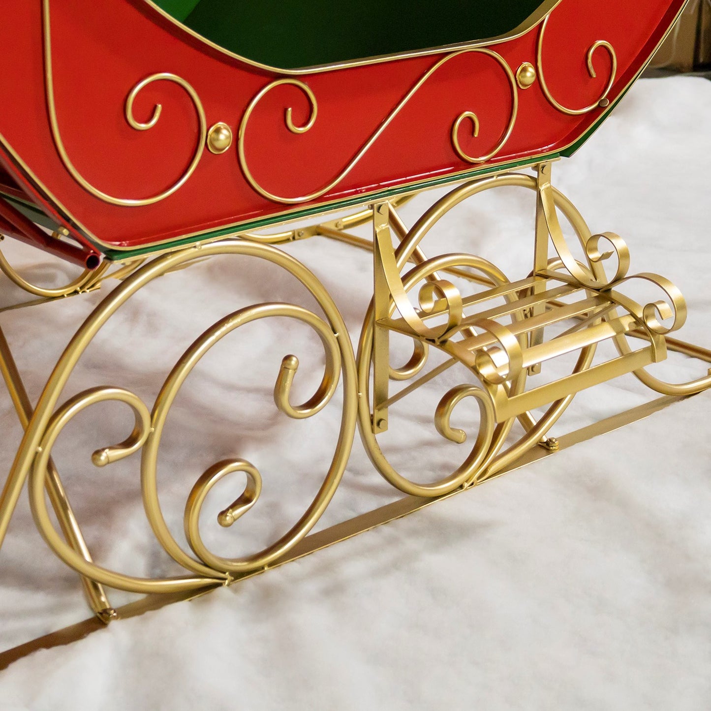 Large Red Victorian Christmas Sleigh with Green, and Gold