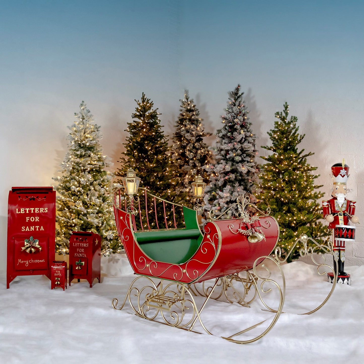 Large Red Victorian Christmas Sleigh with Green and Gold