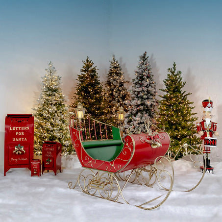 Large Red Victorian Christmas Sleigh with Green and Gold