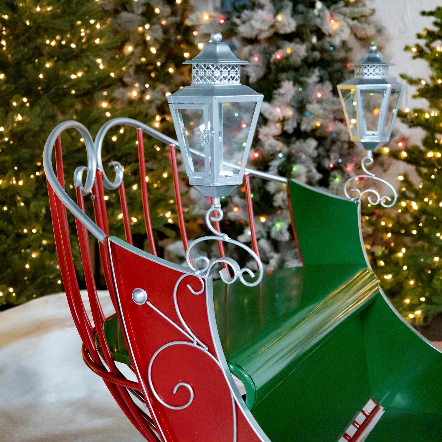 Large Red Victorian Christmas Sleigh with Green, and Silver