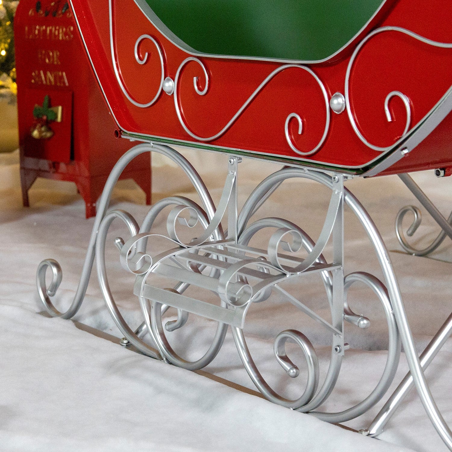 Large Red Victorian Christmas Sleigh with Green, and Silver