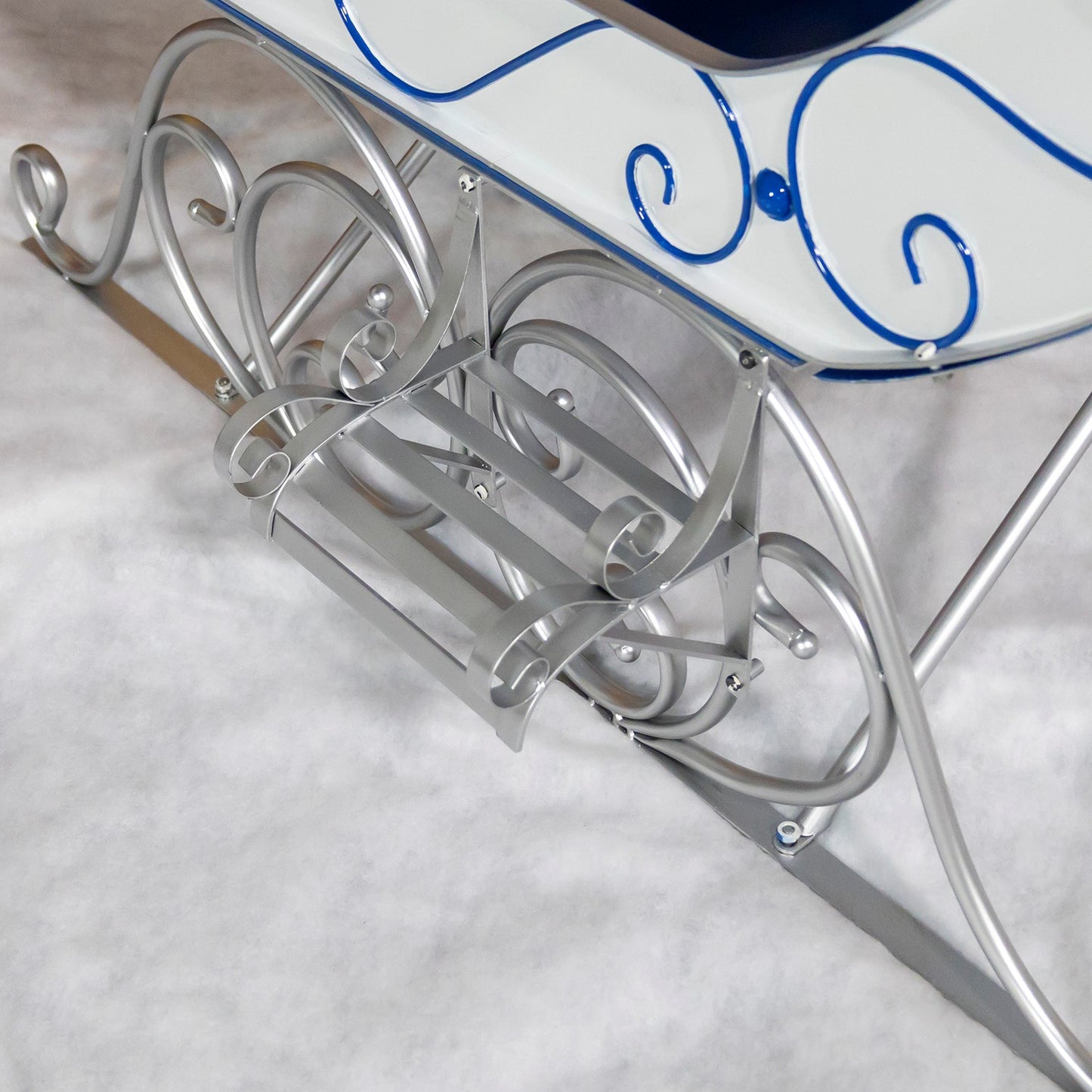 Large White Victorian Christmas Sleigh with Blue and Silver