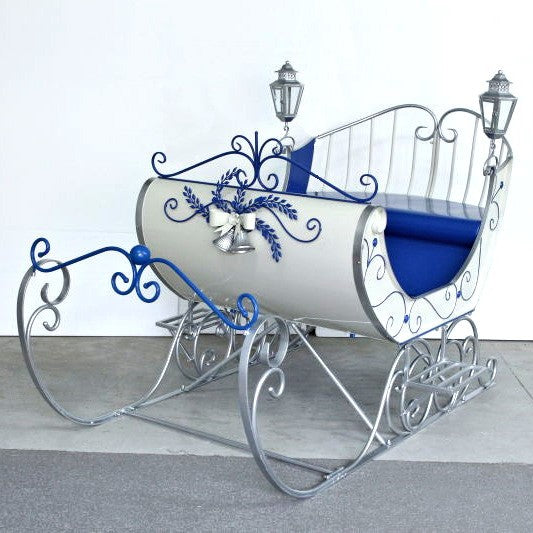 Large White Victorian Christmas Sleigh with Blue and Silver